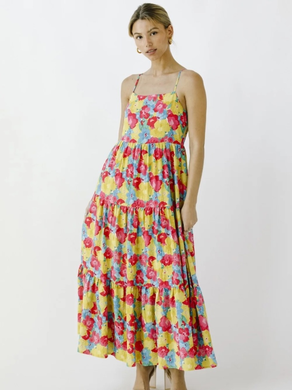 Talulah Colorful Floral Print Low Back Tiered Dress Size M Sundress Maternity